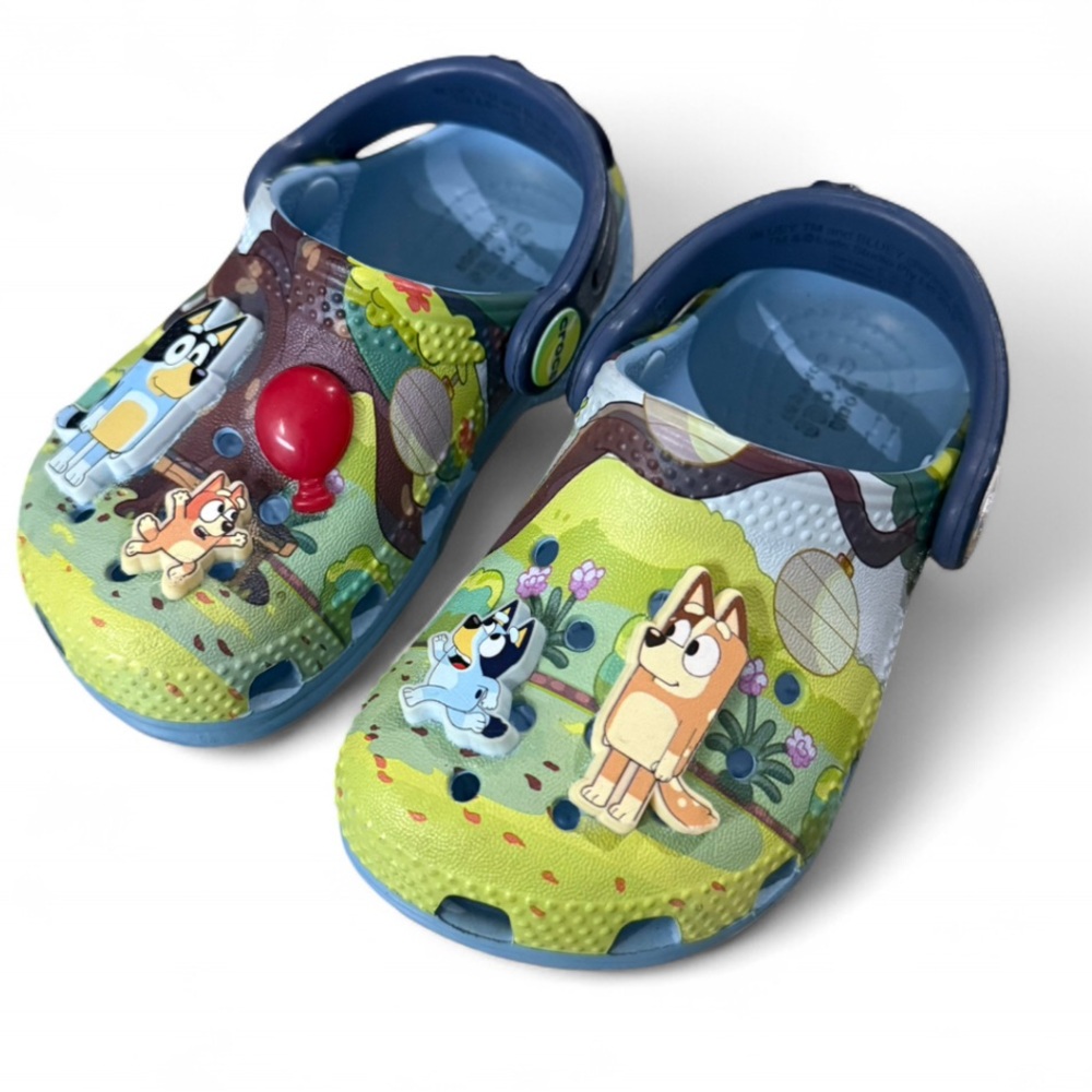 CROCS Kids Green Blue Cartoon Garden Clogs